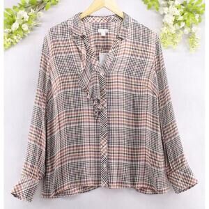J. Jill Women's Glen Check Plaid Button-Up Blouse Top Sz M NEW